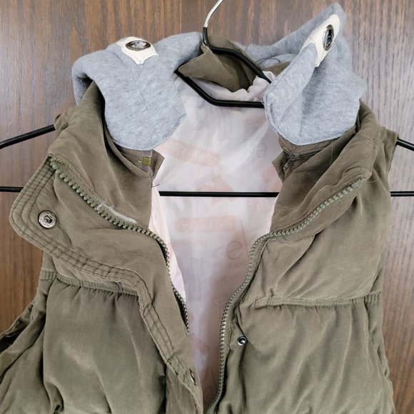 Eolvin Klein Khaki Hooded Puffer Vest Size Small - Picture 4 of 13